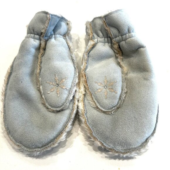 Vintage Gap Girls S Mittens Sherpa Fleece Gloves Embellished Raw Hem Bling Aqua - Picture 1 of 6